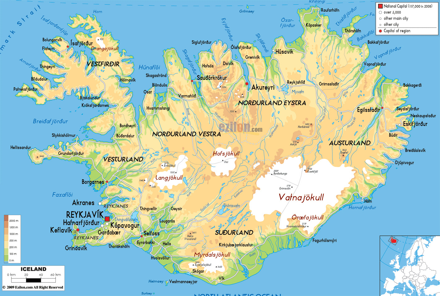Iceland Map from Ezilon.com